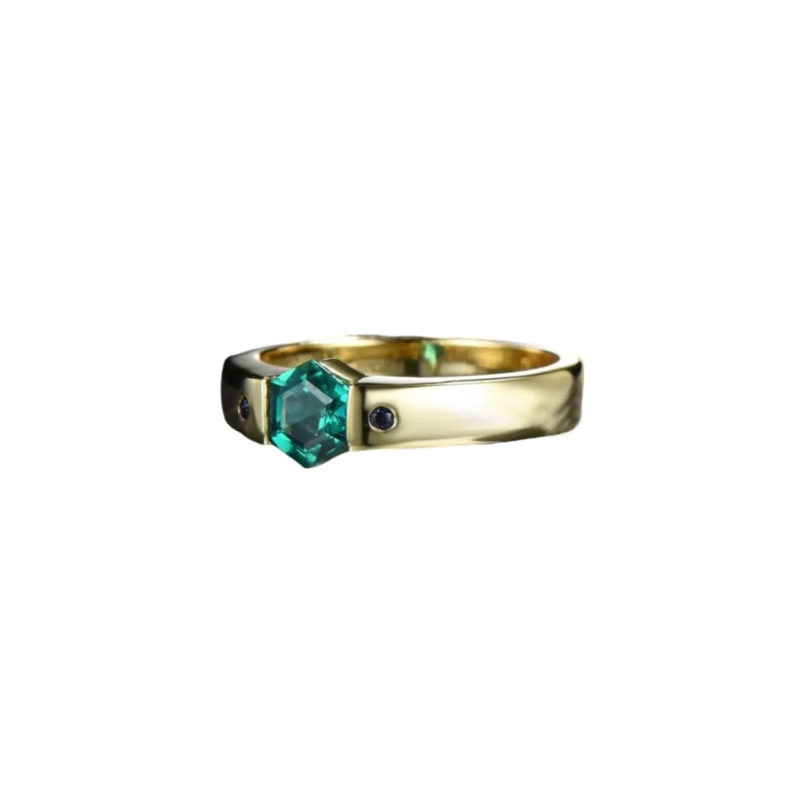 Men's Hexagon Emerald Wedding Band: Blue Stone Sterling Silver Ring 3